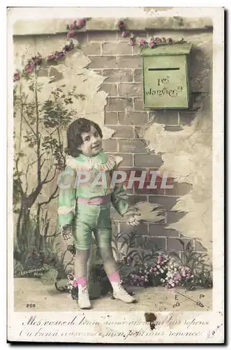 Fantaisie - Enfant - 1er Janvier - la poste - boite a lettre - Colette Michelet - Ansichtskarte AK