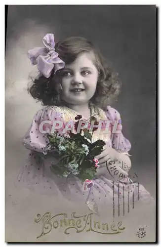 Fantaisie - Enfant - Jolie Fille avec houx - holly Bonne Annee - - Ansichtskarte AK