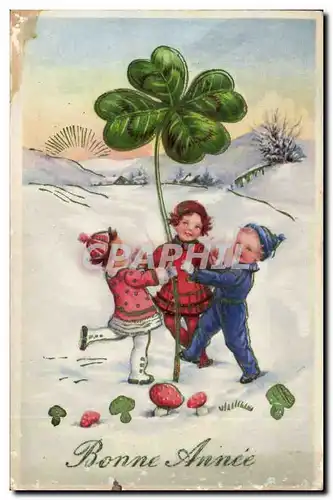 Fantaisie - enfants - Bonne Annee - trefle a quatre feuilles - four leaf clover - Ansichtskarte AK