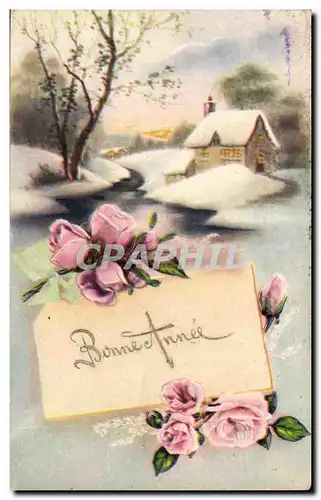 Fantaisie - Bonne Annee - soos neige - rose - Ansichtskarte AK