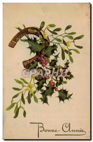 Fantaisie - Bonne Annee - houx - holly - cheval a fer - horseshoe - Ansichtskarte AK