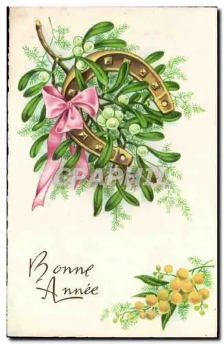 Bonne Annee - houx - cheval a fer - holly - horseshoe - Ansichtskarte AK