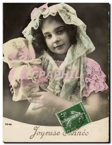 Fantaisie - Enfant - Joyeuse Annee beautiful girl with lace veil - Ansichtskarte AK