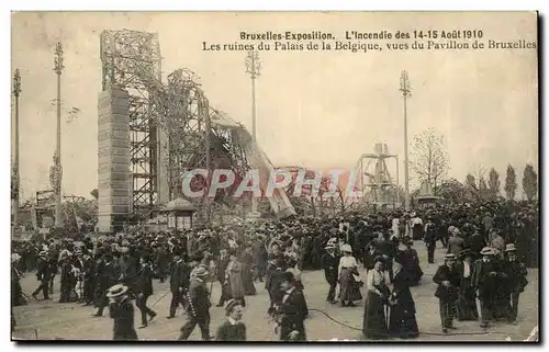 Belgie Belgique Bruxelles exposition incendie des 14-15 aout 1910 Les ruines du palais de la Belgiqu
