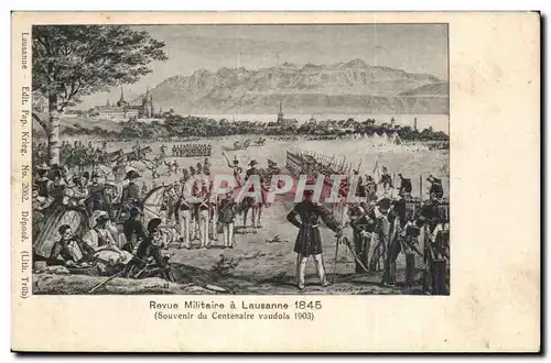 Suisse Cartes postales Revue militaire a lausanne 1845 (centenaire vaudois 1903) (militaria guerre)