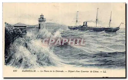 Marseille Cartes postales Phare de la Desirade Depart d&#39un courrier de Chine (China lighthouse phare)