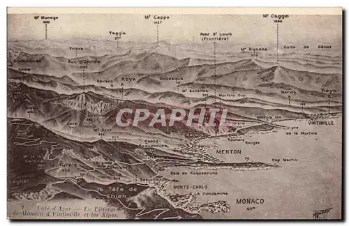 Cartes postales Le littoral de Monaco a Vintimille et les Alpes