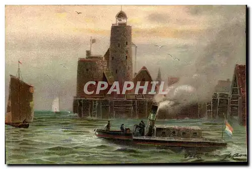 Ansichtskarte AK Fantaisie Bateau Phare (lighthouse)