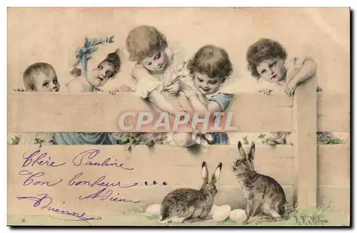 Cartes postales Fantaisie Enfants et lapins (rabbits)