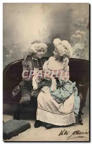 Ansichtskarte AK Fantaisie Femme et gentilhomme Enfants