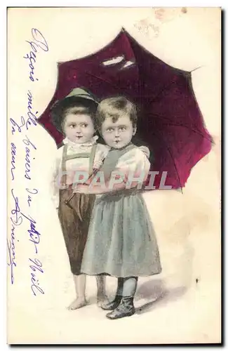 Cartes postales Fantaisie Enfants et parapluie