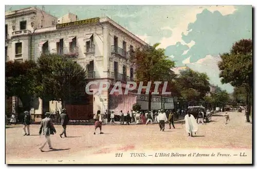 Tunisie Tunis Cartes postales L&#39hotel Bellevue et l&#39avenue de France