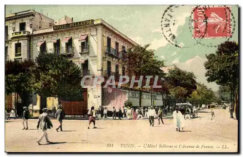 Tunisie Tunis Cartes postales L&#39hotel Bellevue et l&#39avenue de France