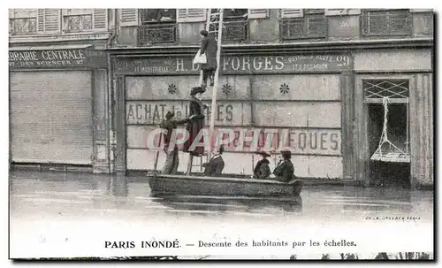 Paris Cartes postales Paris inonde Descente des habitants par les echelles Publicite Kabiline Teinture de menage
