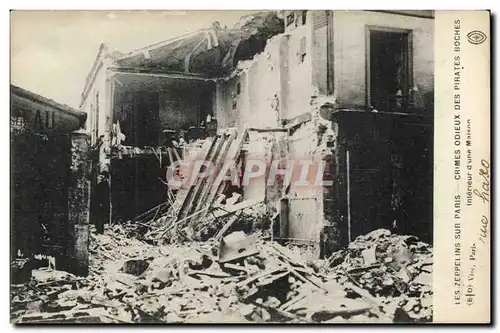 Paris Ansichtskarte AK Les zeppelins sur Paris Crimes odieux des boches Interieur d&#39une maison Rue Haxo 20eme