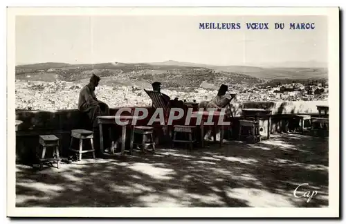 Maroc Cartes postales Meilleurs voeux FEs Panorama de la MEdina pris du cafe MAure des Merinides