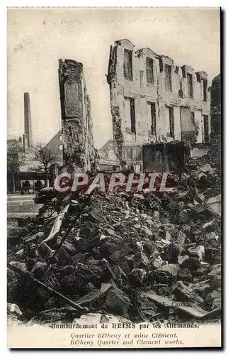 Cartes postales Reims bombardement Quartier Betheny et usine Clement