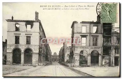 Reims en ruines Cartes postales Rue colbert et place des marches