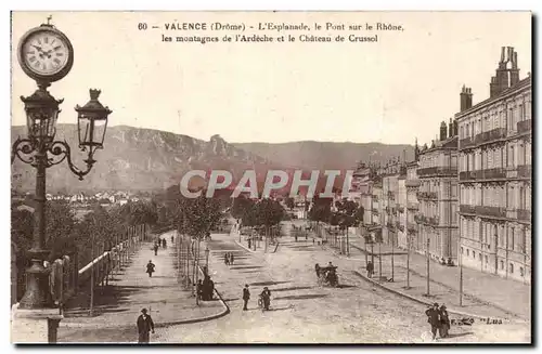 Valence Ansichtskarte AK L&#39esplanade Le pont sur le Rhone les montagnes de l&#39ardeche et le chateau de Cruss