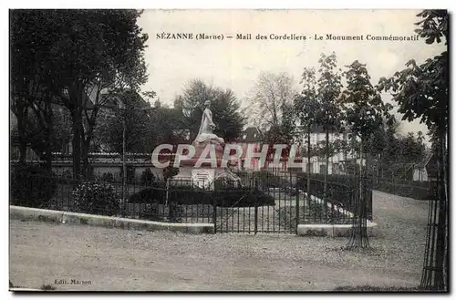 Sezanne Cartes postales Mail des Cordeliers Le monument commemoratif