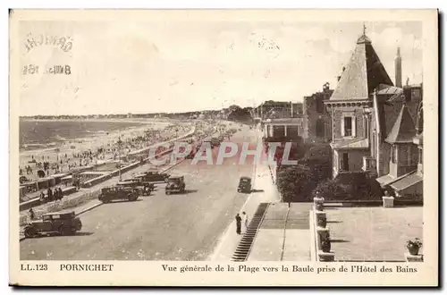 Pornichet - Vue Generale de la Plage vers la Baule prise de l&#39Hotel des Bains - automobile Cartes postales