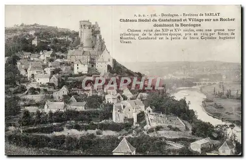 Cartes postales Chateau feodal de Castelnaud et village sur un rocher dominant la Dordogne Environs de SArlat