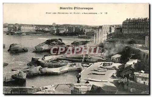 Cartes postales Biarritz Port des pecheurs et hotel d&#39Angleterre