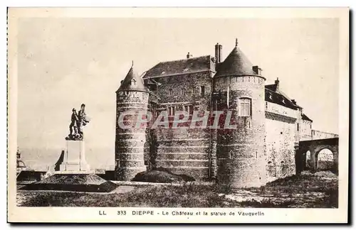 Dieppe Cartes postales Le chateau et la statue de Vauquelin