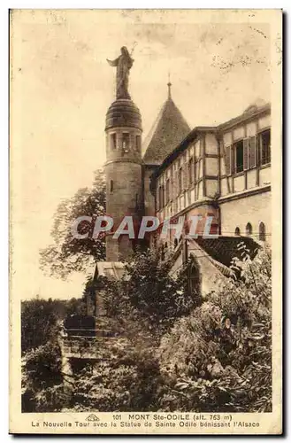 Cartes postales Mont Saint odile La nouvelle tour avec la statue de sAinte Odile benissant l'Alsace