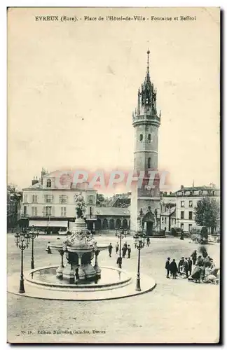 Cartes postales Evreux Place de l'hotel de ville Fontaine et beffroi