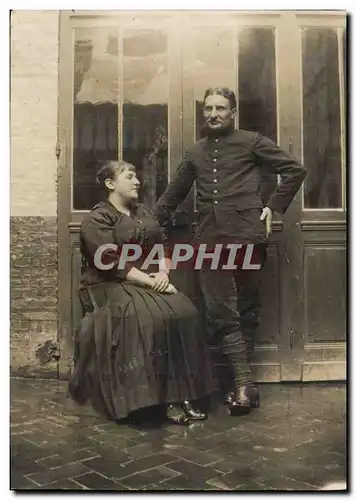 CARTE PHOTO Adrien Thibault Germaine Ballat 98 place Gambetta Lisieux 8 aout 1915 (militaria soldat)