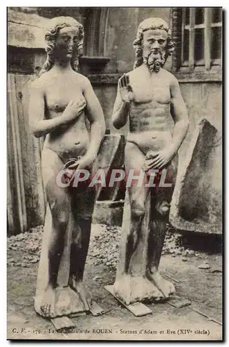 Rouen - La Cathedrale - Statue d&#39Adam et Eve - Cartes postales