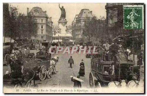 Paris Cartes postales La rue du Temple et la place de la Republique (tramways) TOP