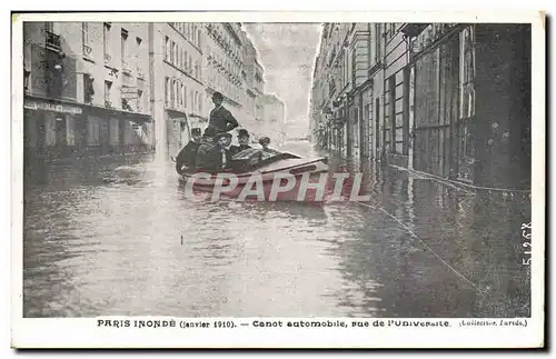 Paris Cartes postales Inondations 1910 Canot automobile rue de l&#39universite
