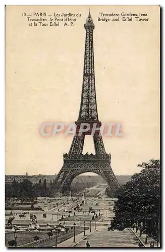 Paris Cartes postales Jardins du Trocadero et Tour Eiffel Pont d&#39iena