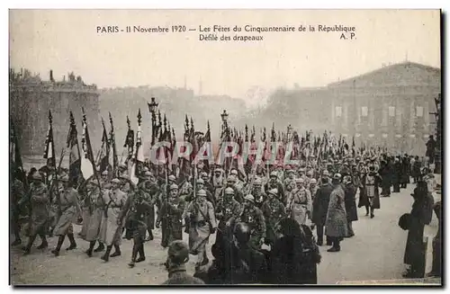 Paris Cartes postales 11 novembre 1920 Les fetes du cinquantenaire de la Republique Defile des Drapeaux