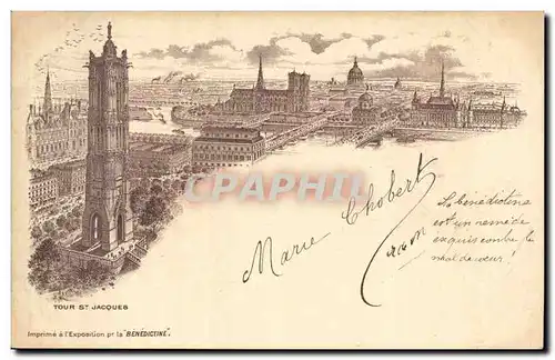 Paris Cartes postales Tour St Jacques (publicite Benedictine)