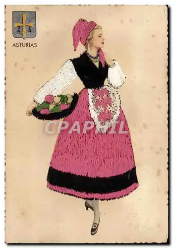Espana - Espagne - Asturias - folklore - stitched relief - unusual - Cartes postales