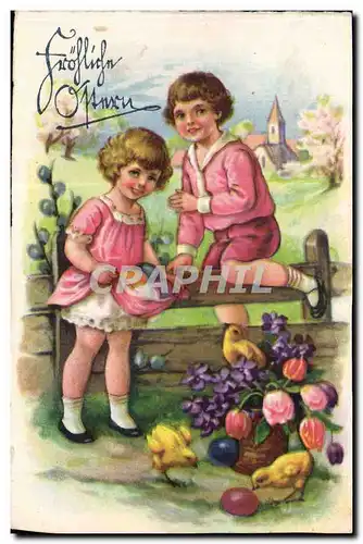 Cartes postales FAntaisie Enfants Paques Easter Poussins
