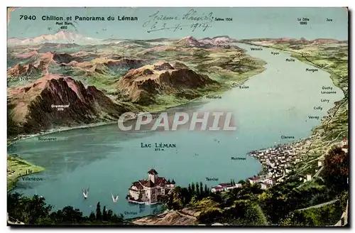 Suisse Cartes postales Chillon et panorama du Leman