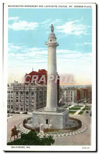 Etats unis Ansichtskarte AK Baltimore Washington monument and lafayette statue at Vernon place