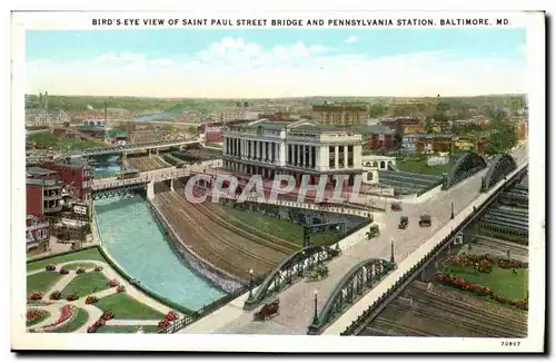 Etats unis Ansichtskarte AK Bird&#39s eye of Saint Paul Street bridge and Pennsylvania Station Baltimore MD