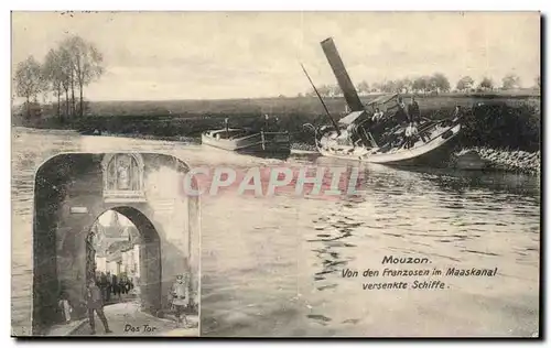 Mouzon Ansichtskarte AK Von den Franzosen im Maaskanal versenkte Schiffe (bateau) TOP (bateau boat)