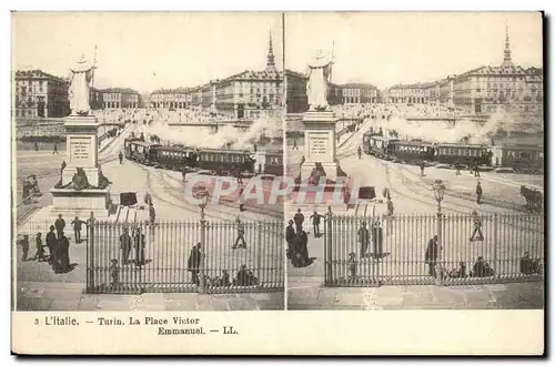 Italie Italia Cartes postales Turin Place Victor Emmanuel (train)