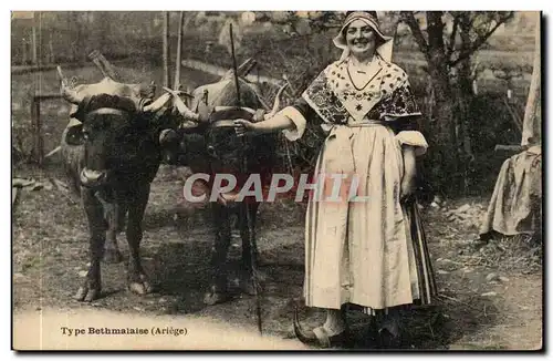 Ariege Cartes postales Bethmalaise Vaches Boeufs Elevage (folklore costume)
