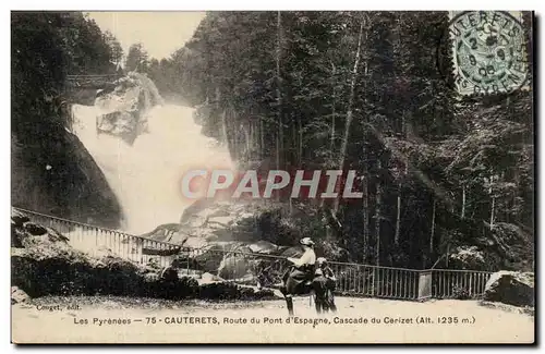 CAuterets Ansichtskarte AK Route du pont d&#39Espagne Cascade du Cerizet (ane donkey mule)