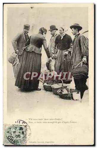 Cartes postales VVle vous mett deux sous d mais lapin Paysans Folklore TOP machandes