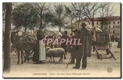 Cartes postales Angouleme Foire dus donc vieux O faut pas l'ecouter Moutons Paysans Folklore TOP