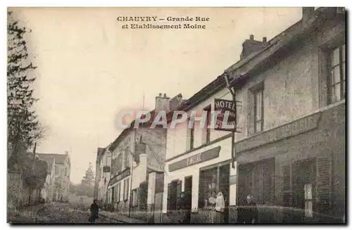 Chauvry Cartes postales Grande rue et etablissement Moine (Hotel Restaurant)