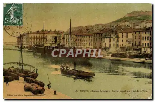 Cette Cartes postales Station balneaire Sur le canal du quai de la ville (bateau)
